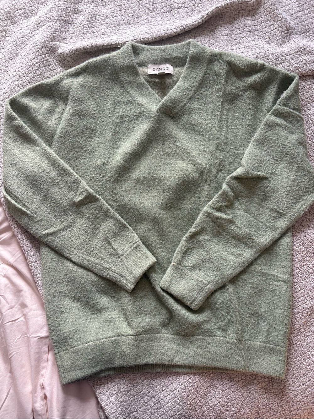 DANDO Mint Sage Green V-Neck Sweater